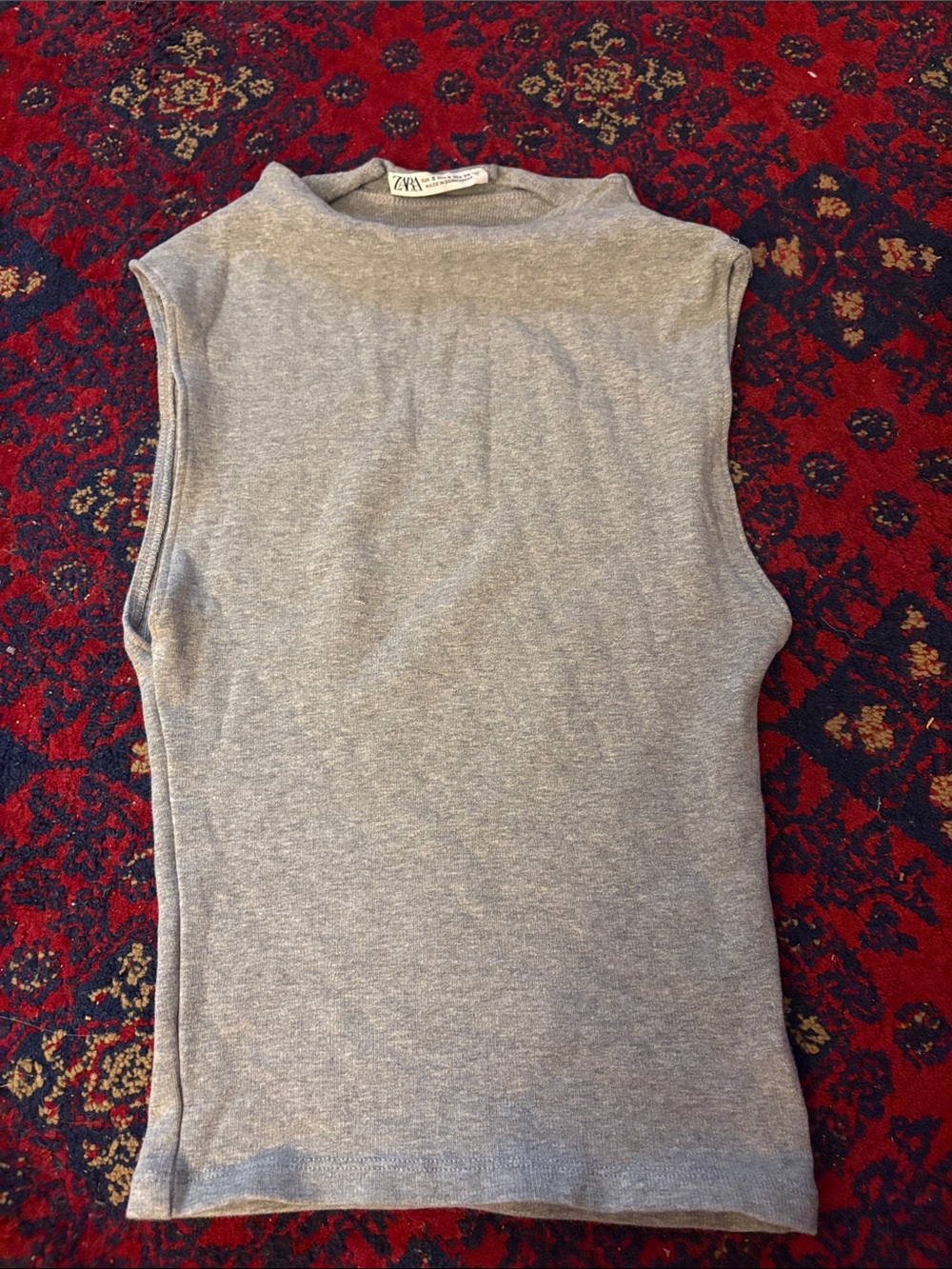Zara Light Grey Sleeveless Mock Neck Top